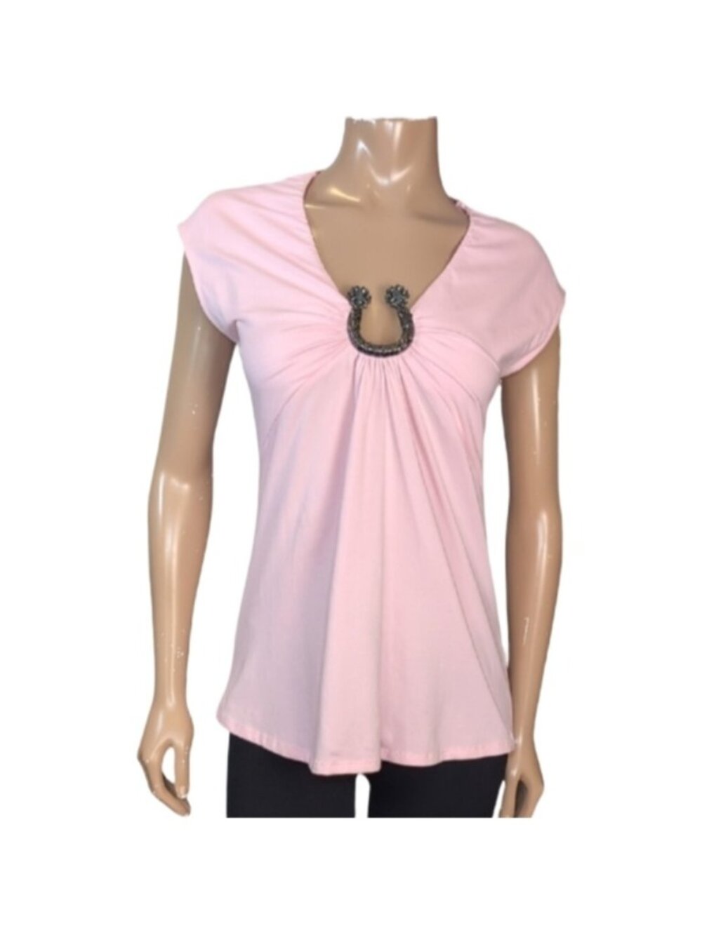 💠 Princess Horseshoe Cap Sleeve Top Pastel Pink Lucky Womens Junior Size XL